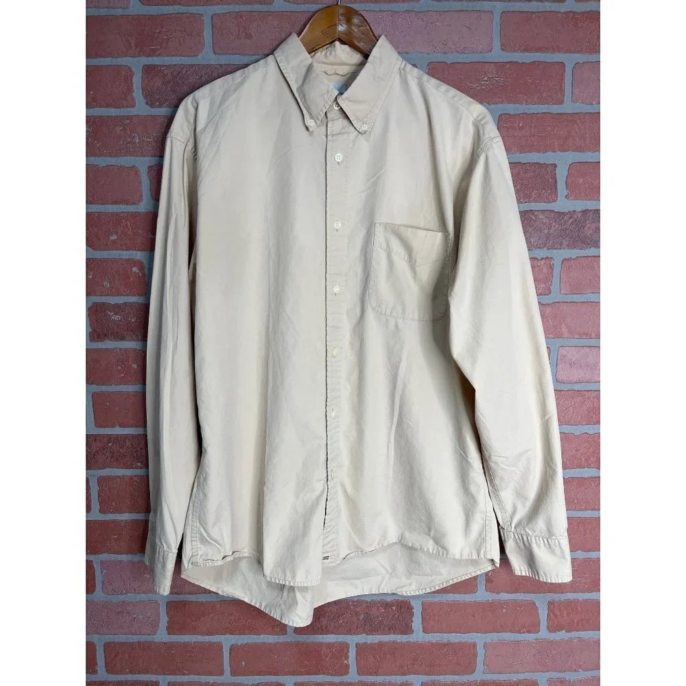 J Crew Mens Button Down Front Shirt Size Large Tan Neutral